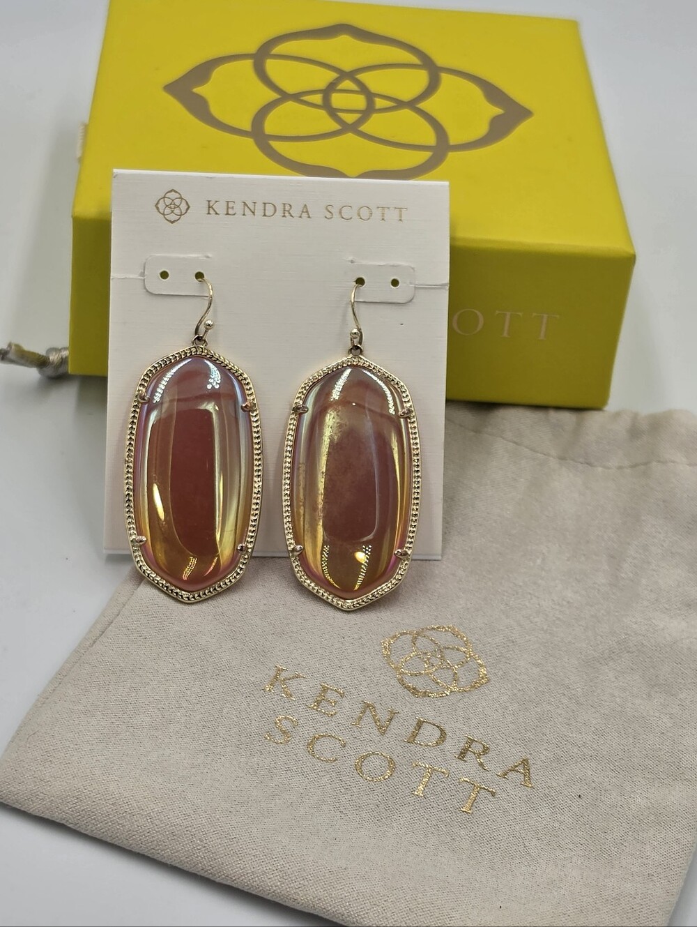 Kendra Scott Danielle Reversible Earrings Iridescent and Orange Double Sided
